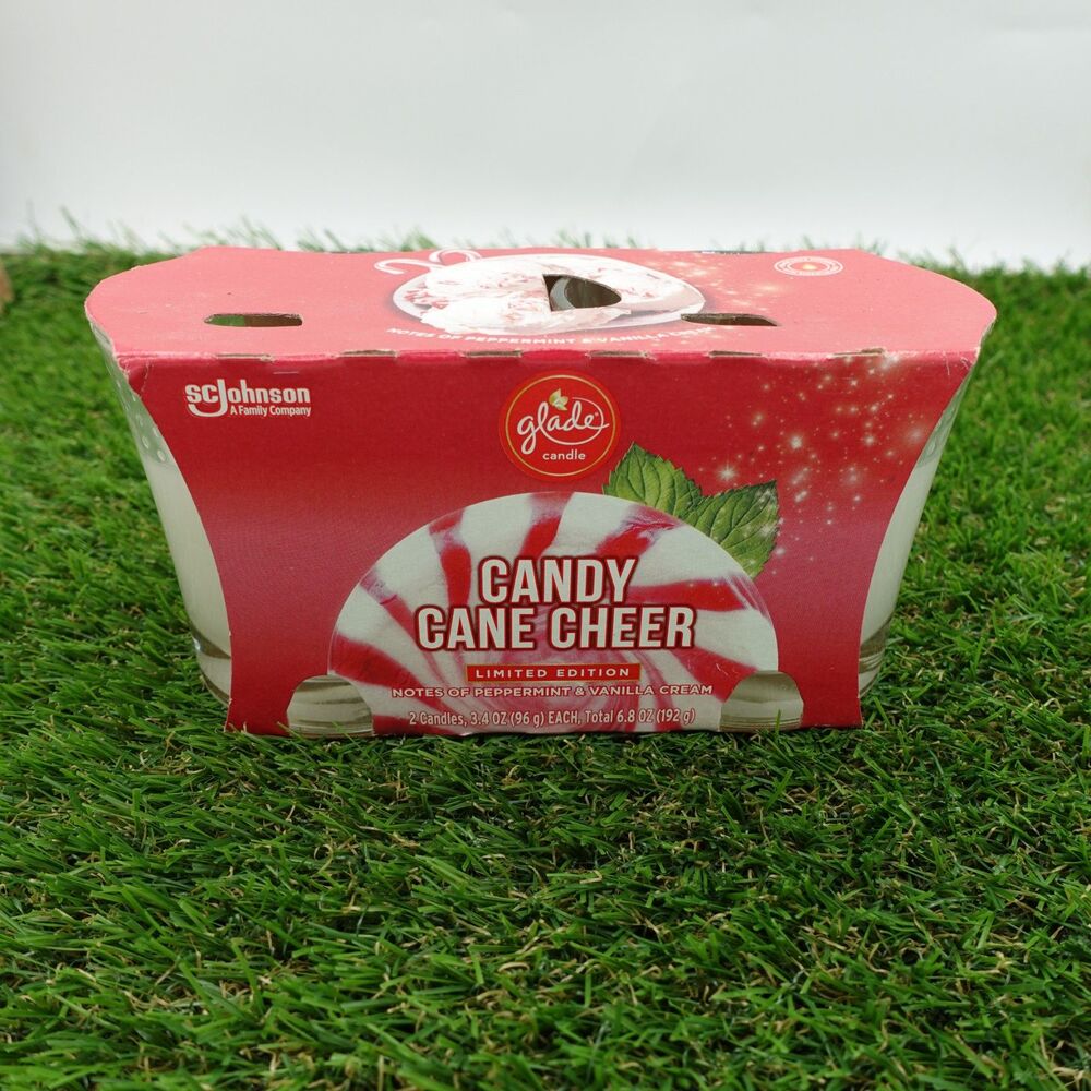 2 Glade Candy Cane Cheer Peppermint Single Wick Candle Scented Air Freshener
